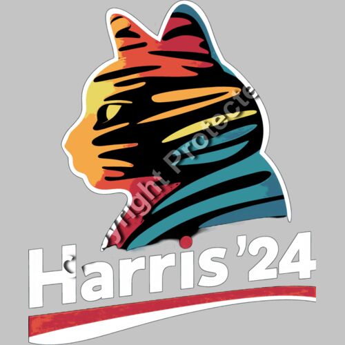 colorful cat silhouette with text  Harris 24  for Kamala Harris election campaign Thumbnail