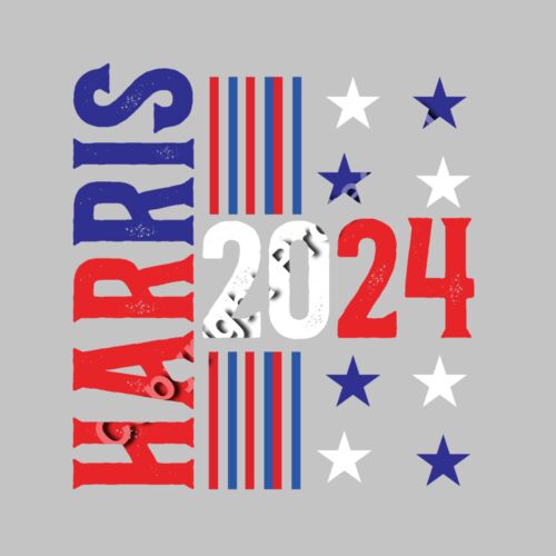 Kamala Harris 2024 campaign graphic with bold red  white  and blue colors  stars  and stripes  Thumbnail