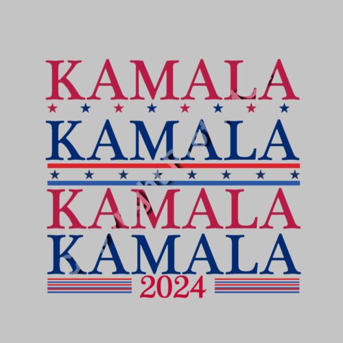 Kamala Harris 2024 campaign text design with red and blue colors and star accents Thumbnail