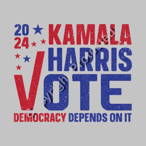 Kamala Harris 2024 vote campaign graphic with patriotic colors and messaging about democracy     Thumbnail