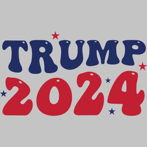 Trump 2024 campaign graphic in red and blue with playful  bold lettering and stars Thumbnail