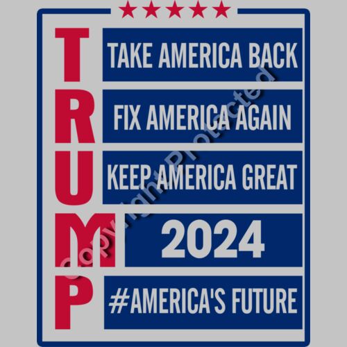 Trump 2024 campaign themes graphic with patriotic colors and slogans Thumbnail