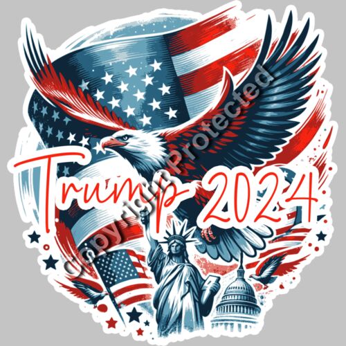 Trump 2024 eagle freedom patriotic design with Statue of Liberty and flags Thumbnail