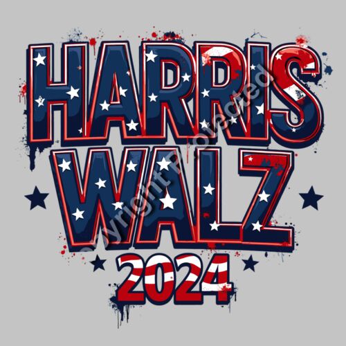 Kamala Harris 2024 campaign graphic  red  white  blue colors  stars  bold lettering  patriotic t Thumbnail