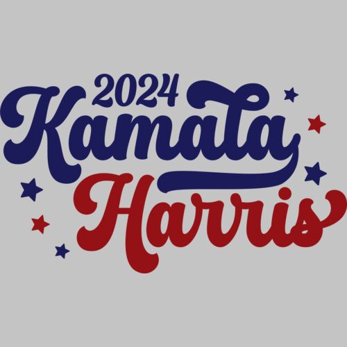 Kamala Harris 2024 campaign typography with bold lettering and star accents in red and blue      Thumbnail