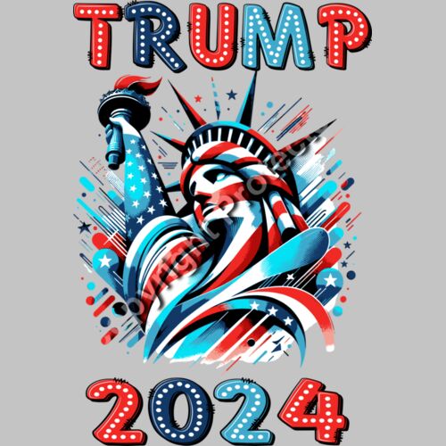 Trump 2024 patriotic design featuring Statue of Liberty in red  white  and blue colors Thumbnail