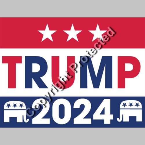 Trump 2024 election campaign graphic with red  white  and blue colors  featuring stars and eleph Thumbnail