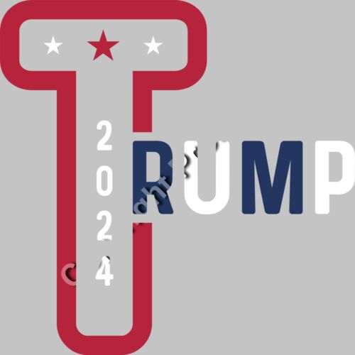 Trump 2024 election campaign graphic with stylized lettering and stars Thumbnail