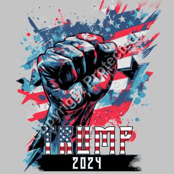 Trump 2024 fist raised American flag stars patriotic illustration artwork Thumbnail